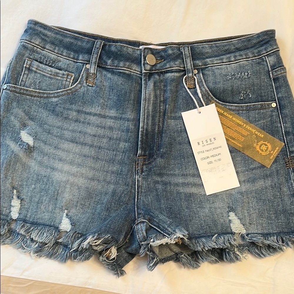 Risen NWT Blue Distressed Jean Shorts with Frayed Hem